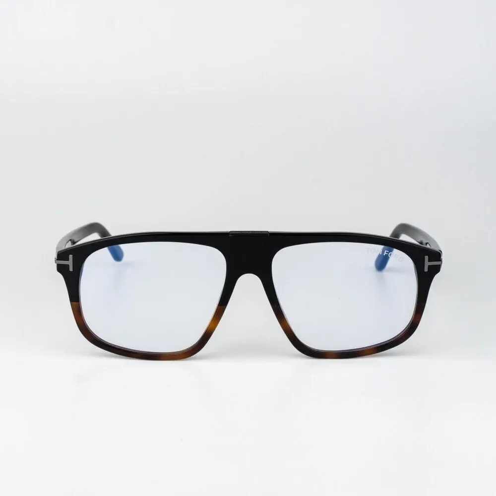 Tom Ford Women Eyeglasses Black Havana Blue Light Block Aviator FT5901-B-N 056